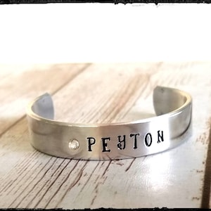 Child Name & Birthstone Cuff Bracelet • Toddler Hand Stamped Hypoallergenic Aluminum Name/Symbols |Custom Child Bracelet | Girl Bracelet