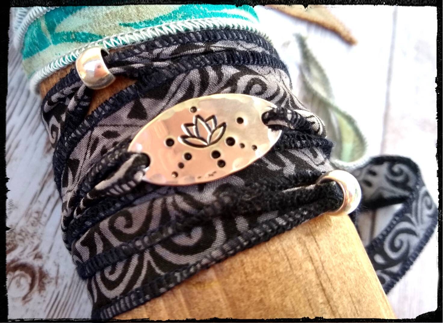 Ribbon Wrap Bracelets Silk Ribbon Hand Stamped Pewter Oval Etsy