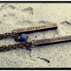 Couples Necklace - Bronze or Copper Bar Necklace Set//Hand Stamped Always & Forever - Solidite Stone//Couples Gift - Valentine&#39;s Day