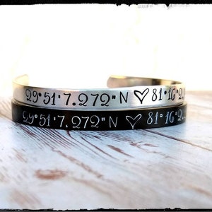 Coordinates Cuff • Black Stainless/Silver Aluminum Stamped Bracelet | Customize Your Cuff | GPS/Lat/Long | Men/Woman Bracelet | Couples Gift