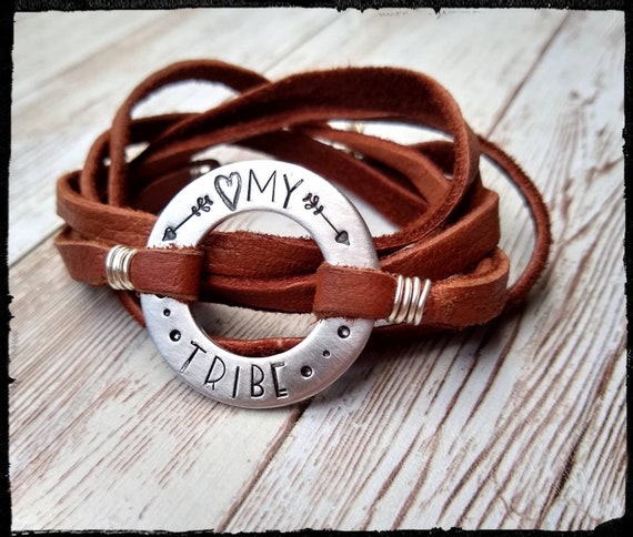 My Tribe • Deerskin Leather Wrap Bracelet | Hand Stamped Aluminum 