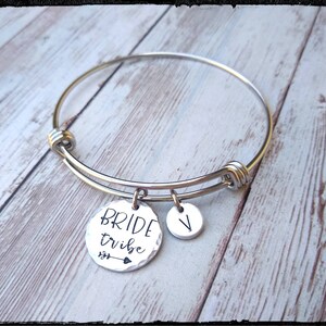 Bride Tribe • Charm Bangle/Initial | Hand Stamped Quality Aluminum | Stainless or Silver |  Bridesmaids Bracelets/Bridal Party/Wedding
