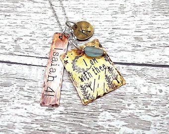 Scripture Charm Necklace • Custom Necklace | Hand Stamped Scripture | Mixed Metals | Copper Bronze Silver | Personalized Gift | Bible Verse