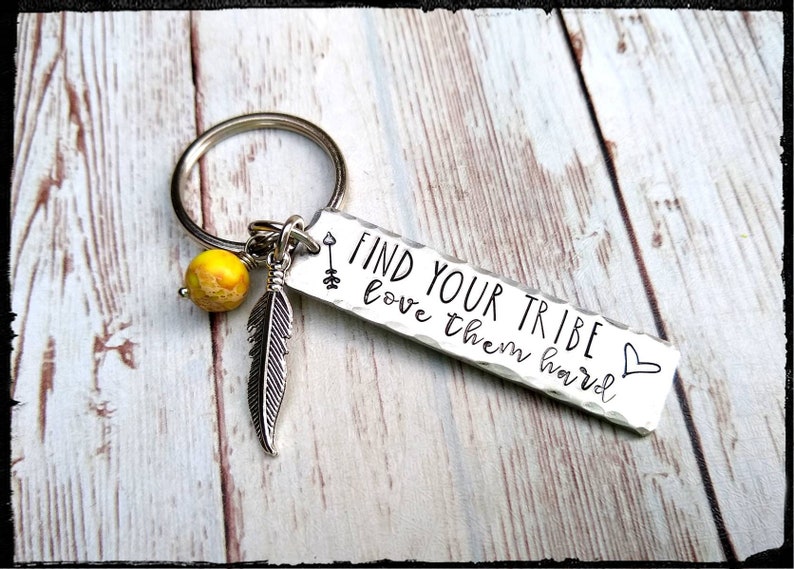 Find Your Tribe Love Them Hard Hand Stamped Keychain Etsy