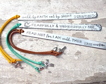 Scripture Bookmark • Hand Stamped Aluminium | Custom Bible Verse | Confirmation/Baptism | Favorite Scripture | Add Name/Date | Cross/Heart