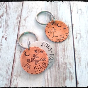 Copper Pet Name Tag • Hand Stamped/Hammered Aged Copper & Aluminum | Pet ID | Pet Name | Number | Color ID | Customize Dog Tag