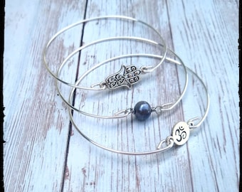 Balans • Hamsa Hand/Om/Sötvattenspärla | Silverarmbandsset | Set med 3 trådarmband | Yogaarmband | Meditation/Inspirerande