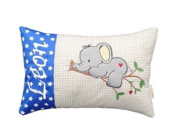 Kissen mit Namen - Elefant - Geschenk zur Geburt - blau