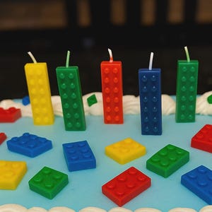 Building Block Birthday Candles: Red, Yellow, Blue, Green Cake Toppers