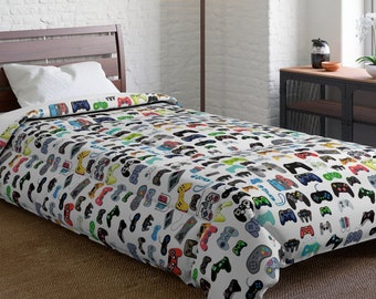 Video Game Bedding Comforters Gaming Gifts Comforter All Sizes 68 x 88, 68 x 92, 88 x 88, 104 x 88 Game Controller Print Boys Bedroom Decor