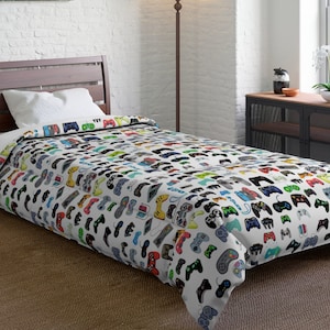 Video Game Bedding Comforters Gaming Gifts Comforter All Sizes 68 x 88, 68 x 92, 88 x 88, 104 x 88 Game Controller Print Boys Bedroom Decor image 1