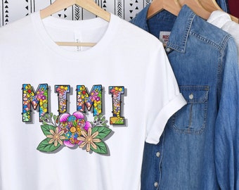Mimi Shirt Grandma Gift Floral Tshirt Flowers Graphic Tee Cute Summer Tops Mimi To Be Gift Mom Womens Shirts Botanical Gift for New Grandmas