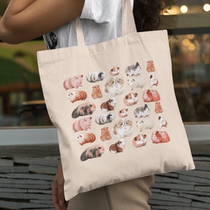 Guinea Pig Tote Canvas Tote Bag Guinea Pig Lover Gift for Her Pet Lover Gift Women's Tote Gift for Her Teacher Tote Cute Purse Shoulder Bag image 1