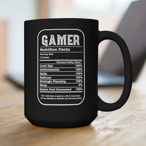 Gamer Nutrition Facts Coffee Mug: Funny Video Game Gift