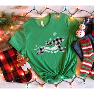 Dachshund Christmas Shirt Dachshund through the Snow Shirts Gift for Dog Lover Doxie Mom Wiener Dog Funny Tees Pet Lover Gift Animal Plaid
