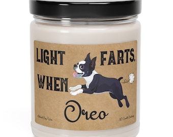 Boston Terrier Farts Candle Personalized Gift Light When Name Farts Funny Gift for Dog Lover Dog Deodorant Odor Eliminator Boston Terrier