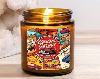 Candle Gift for Him Classic Cars Manly Candles Garage Man Gift for Husband Gifts Mechanic Car Guy Man Cave Retro Hotrod Natural Soy Vegan