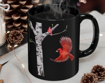 Cardinal Coffee Mug Birch Tree Mugs Bird Lover Gift Home Decor Northern Red Cardinals Birds Watcher Gifts for Her Kitchen Accent Watercolor