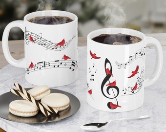 Cardinals Mug Music Notes Cardinal Lover Gift Artistic Mug Bird Watcher Lover Gift Coffee Mug Lodge Mug for Mom Mothers Day for Her Friend