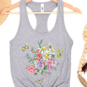 Flower Shirt Gift For Her Flower Tank Top Aesthetic Floral Graphic Botanical Tanks Wild Flower Summer Nature Wildflower Butterflies