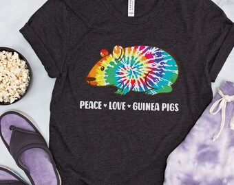 Guinea Pig Shirt Peace Love Guinea Pigs Cute Pet Lover Shirts Womens Tshirts Gift for Her for Retro Hippie 60s 70s Funny Tee Summer Tees