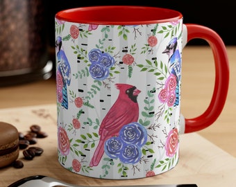 Cardinals and Blue Jays Mug Birch Cardinal Lover Gift Mug Birds Mug Bird Watcher Gift Bird Lover Coffee Mug Remembrance Birthday Gifts