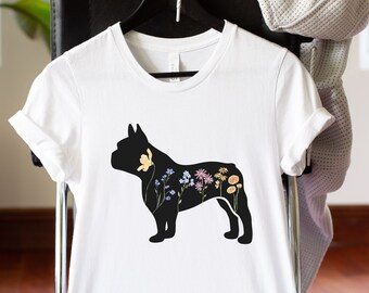 Wildflower French Bulldog Shirt Frenchie Dog Shirts Dog Lover Tee Floral Shirt Gifts Watercolor Flower Gift for Dog Mom Animal Lover Tshirt