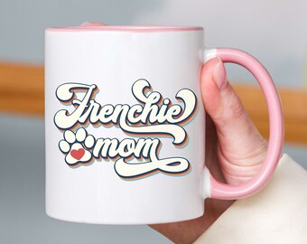 Retro Frenchie Mom Coffee Mug French Bulldog Mom Gift for Dog Lover White Ceramic 11 oz Minimalistic Bulldog Sketch Mug Gifts for Her