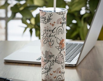 Daily Reminders Tumbler with Straw Gift For Her Travel Mup 20 oz Insulated Gifts Positivity Inspirational Boho Mental Health Affirmation