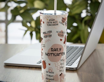 Daily Motivation Tumbler Daily Affirmations Tumbler with Straw Mental Health Gift for Her Best Friend Positivity Travel Mug Insulated