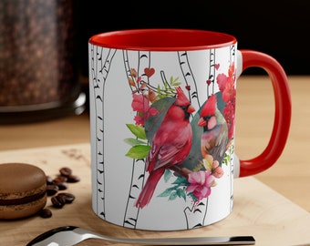 Cardinals on Birch Tree Mug Cardinal Lover Gift Cardinal Red Mug Bird Mug Bird Watcher Gift Bird Lover Gift Cardinal Coffee Mug