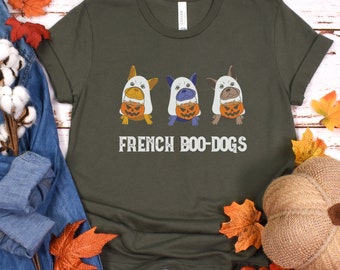 Frenchie Shirt French Boo-Dogs Halloween Crewneck Tee Dog Sweatshirt Frenchie Mom Fall Shirts Bulldog Fall Dog Tee Funny Costume Dogs