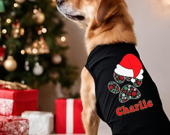 Personalized Christmas Dog Shirt: Holiday Paw Print Pet Tank