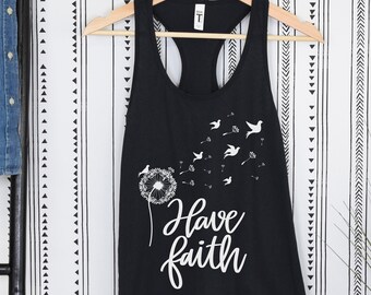 Faith Tank Top Womens Tanks for Her Summer Tee Racerback Shirts Dandelion Doves Positivity Gift Christianity Gift for Mom Mothers Christian