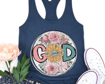 God Tank Flower Faith Tank Top Christian Summer Tee Faith Shirts Hiking Shirt Outdoors Flower  Gardening Nature Botanical Floral Tanks Boho