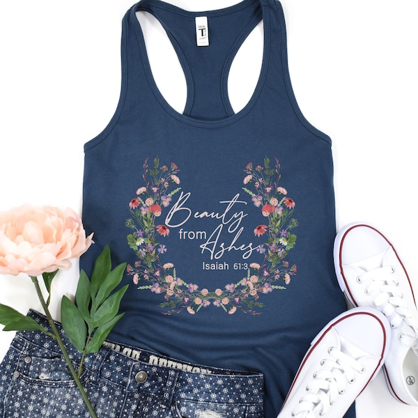 Wildflower Tank Top Christian Boho Tanks Beauty from Ashes Faith Shirts Hiking Shirt Outdoors Tanks Hike Shirt Summer Tee Shirts for Women