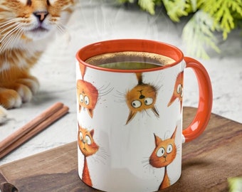 Funny Cat Mug Orange Cats Gift for Cat Lover Hand Drawn Graphics Gift for Animal Lover Kitten Art Gifts for Pet Lover Humorous Hilarious