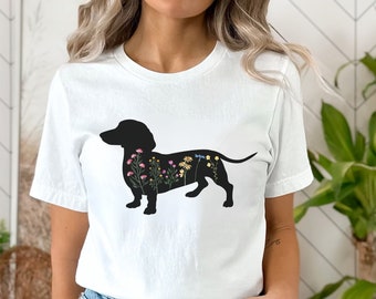 Wildflower Dachshund Shirt Wiener Dog Shirts Dog Lover Tee Floral Shirt Gifts Watercolor Flower Gift for Dog Lovers Animal Lover Tshirt Cute