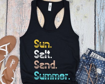 Summer Tanks Beach Tees Tropical Vacation Tee Beachy Cruise Vacay Tops Volleyball Womens Shirts Cute Sun Salt Sand Tank Top Cute Trendy Top