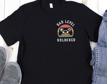 Custom Level Unlocked Shirts New Dad Gift Pregnancy Announcement to Husband Fathers Day Shirt Gaming Dad Shirt Expectant Father Video Game