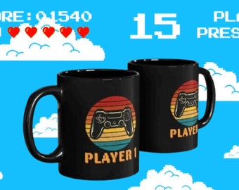 Custom Gamer Couples Coffee Mugs Set Player 1 & 2 Retro Gaming Gifts His and Hers Kitchen Home Decor Gamer Gift Ceramic Matching Mug Set