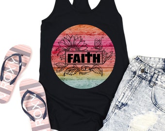 Faith Tank Top Womens Tanks Distressed Retro Racerback Christian Shirts Wildflower Boho Positivity Tee Cute Summer Gym Workout Top Vacation