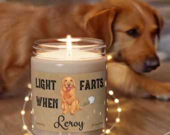 Golden Retriever Candle Personalized Gift Light When Name Farts Funny Gift for Dog Lover Dog Deodorant Odor Eliminator Animal Scented Candle