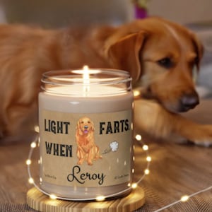 Golden Retriever Candle Personalized Gift Light When Name Farts Funny Gift for Dog Lover Dog Deodorant Odor Eliminator Animal Scented Candle image 1