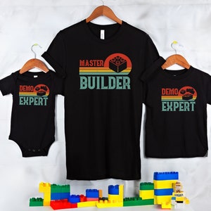 Block Building Shirts Family Matching Father Son Brothers Gift Boy Demo Expert Shirt Brick Boys Blocks Birthday Shirt Retro Vintage Builder image 1