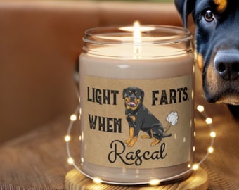 Personalized Rottweiler Candle Gift Funny Gifts for Dog Lover Dog Deodorant Odor Eliminator Decor Light When Name Farts Rottie Mom Dad Gift
