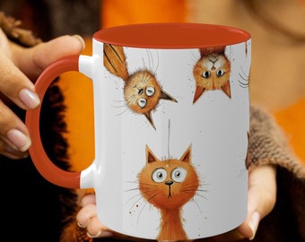 Funny Cat Mug Orange Cats Gift for Cat Lover Hand Drawn Graphics Cute Gift for Animal Lover Kitten Graphic Art Gifts for Pet Lover Humorous