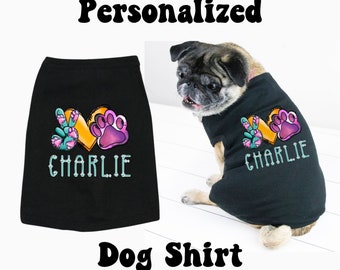 Custom Pet Name Shirt for Dog S-3XL Personalized Pet Clothes Dog Tanks Dog Shirts Custom Peace Love Dog Clothing Tee Personalize Gift Pets