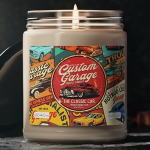 Classic Cars Candle Gift for Him Manly Candles Garage Man Gift for Husband Gifts Mechanic Car Guy Man Cave Retro Hotrod Natural Soy Vegan