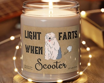 Old English Sheep Dog Candle Personalized Gift Light When Name Farts Funny Gift for Dog Lover Dog Deodorant Odor Eliminator